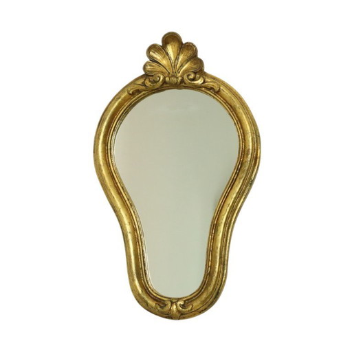 Specchio con decorazioni a cresta francese e foglia d'oro, 48 cm
