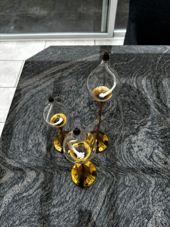 Image 1 of 3 lampes à pétrole en laiton Freddie Anderson 1970