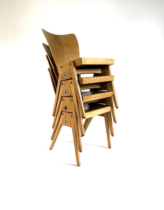 Image 1 of 4 sedie impilabili in compensato vintage, Kaderer anni '60