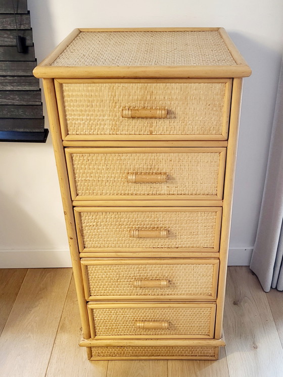 Image 1 of Vintage Boho Style Chest of Drawers In Bamboo And Rattan 1970