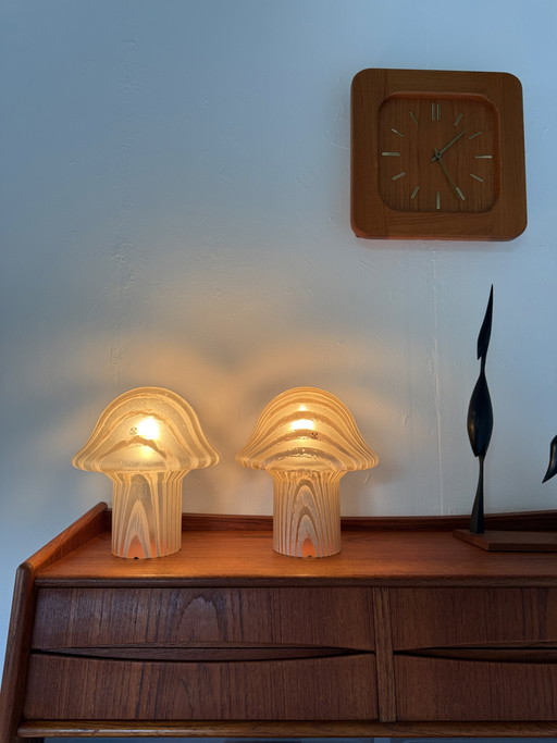 2x vintage zebra mushroom table lamp, Peill & Putzler ‘70