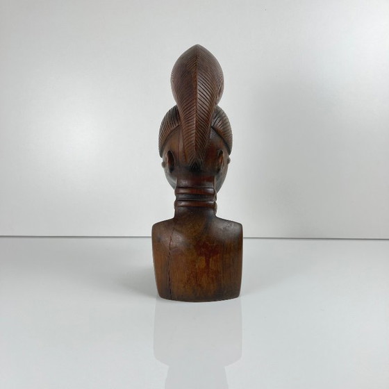 Image 1 of Busto femminile intagliato a mano in legno nero, stile Baoulé, 1960/90
