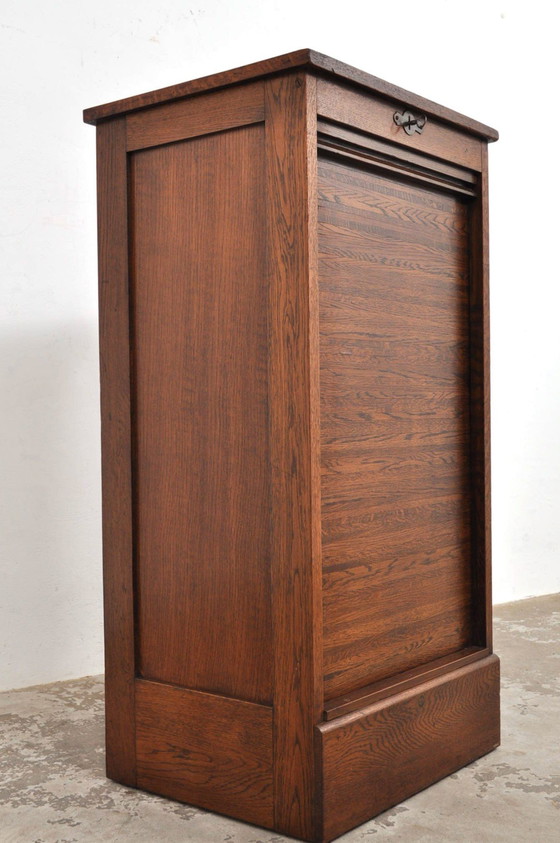 Image 1 of Vintage English Roller Door Cabinet in Oak 1930s