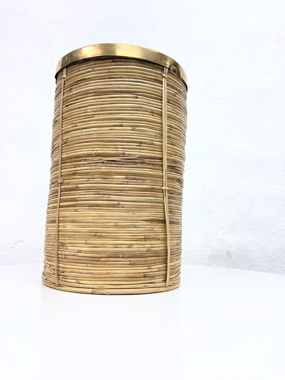Image 1 of Italian umbrella stand/paper basket rattan brass Gabriella Crespi style