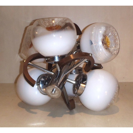 Image 1 of Vintage chandelier in blown glass and chromed metal, Italy 1970