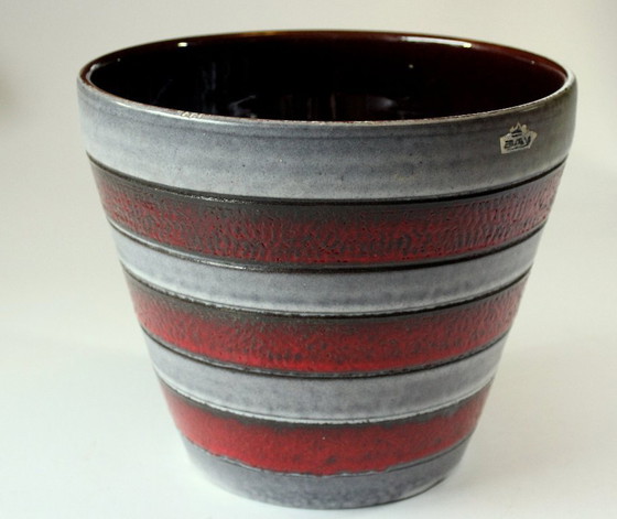 Image 1 of Grand pot de fleurs en céramique, style Fat Lava, gris/rouge - Vintage