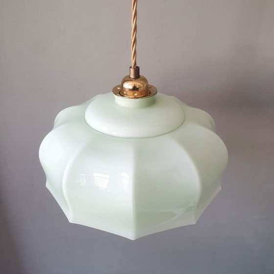 Vintage Franse Hanglamp - Pastel Groen Opaline Glas – Hanglampen (photo 3 of 16)