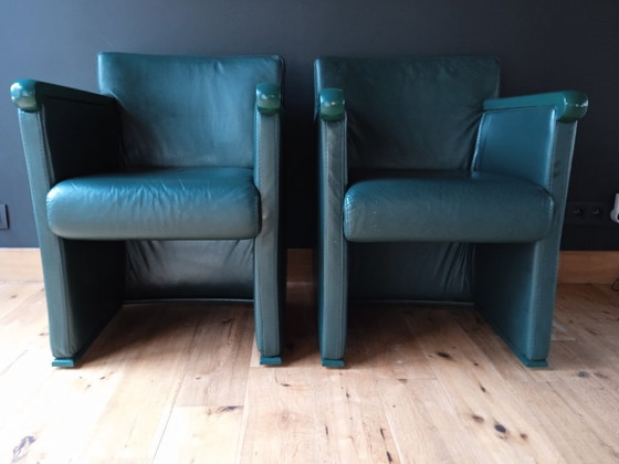Image 1 of Twee club zetels - compact - lamsleder - donkergroen – design