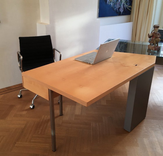 Image 1 of Light wood desk or side table with one drawer