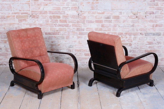 Two Restored Art Deco Reclining Armchairs, By Halabala, UP Závody, Czech. 1920s – Metal, Textile (photo 4 of 15)