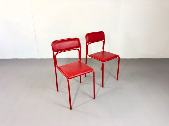 Image 1 of 8 x Vintage Bauhaus Design Chairs Retro Red