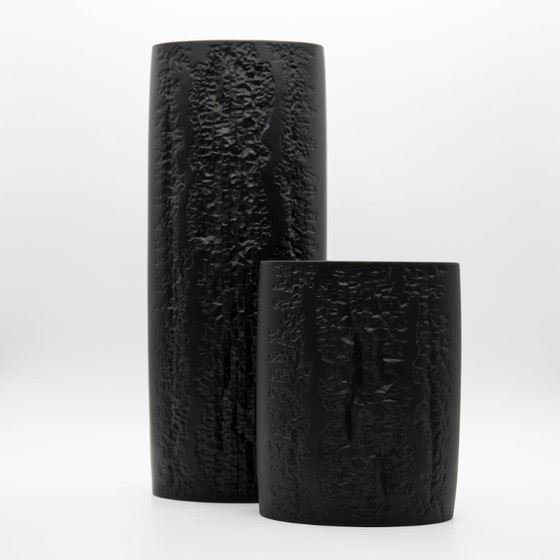 Image 1 of Rare Martin Freyer Rosenthal Bisque Porcelaine Noire Vase Duo Brutalist Op-Art