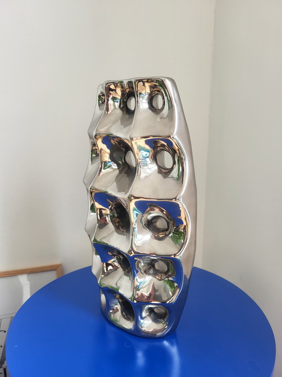 Image 1 of Vaso vintage in cromo e argento, stile spaziale.
