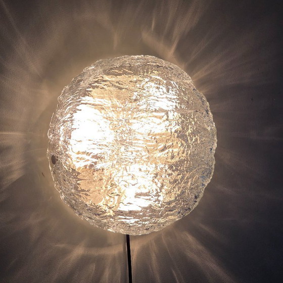Image 1 of Vintage Kaiser Leuchten Round Ceiling Lamp / Wall Lamp – German Space Age Design – Ice Glass – Ø31 cm