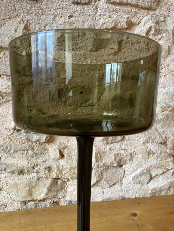 Image 1 of Große, mundgeblasene Glasschale, moosgrün getönt