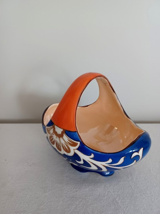 Image 1 of Panier en céramique peint à la main – style éclectique – faïence de Gouda – couleurs éclatantes