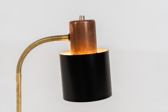 Image 1 of “Beta” table lamp in copper and brass by Jo Hammerborg for Fog & Mørup (Denmark, 1960s).