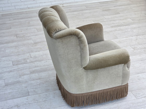 Image 1 of 1970s Danish Armchair, Original Condition, Furniture Velour, Beech Wood