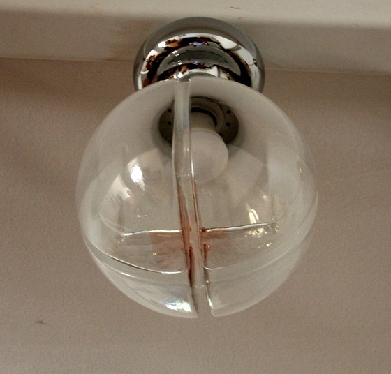 Image 1 of Lampada da soffitto in cromo, vetro soffiato di Murano, Italia 1960