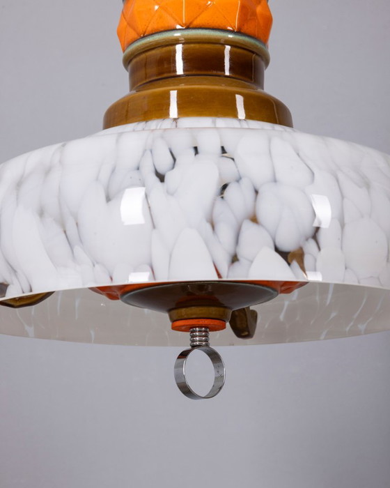Lampadario vintage anni '60 in ceramica e vetro, design italiano. – Glass (photo 3 of 11)