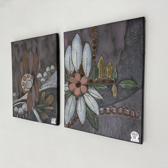 Image 1 of Plaques murales florales en céramique Rusha Handarbeit, 1970