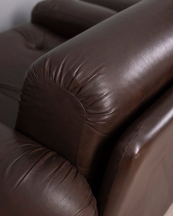 Image 1 of Een paar vintage bruine leren fauteuils uit de jaren 70, ontworpen door Ceriotti.