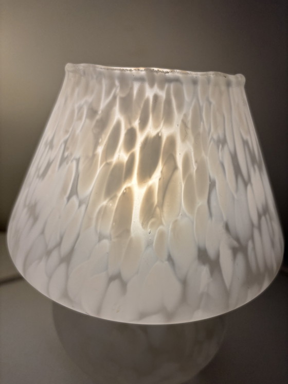 Image 1 of Set of 2 Vintage "mushroom" lamps made of white marbled glass