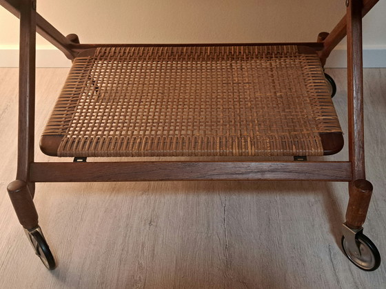 Image 1 of After JOHANNES ANDERSEN – Teak & Rattan Serving Trolley, CFC Silkeborg, Mid-20th Century