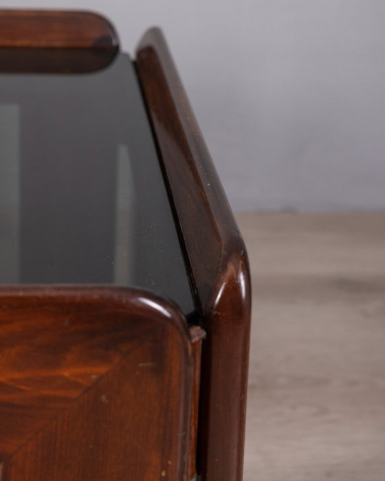 Image 1 of VINTAGE 1970s RECTANGULAR WOOD AND GLASS TABLE DESIGNED BY AFRA AND TOBIA SCARPA