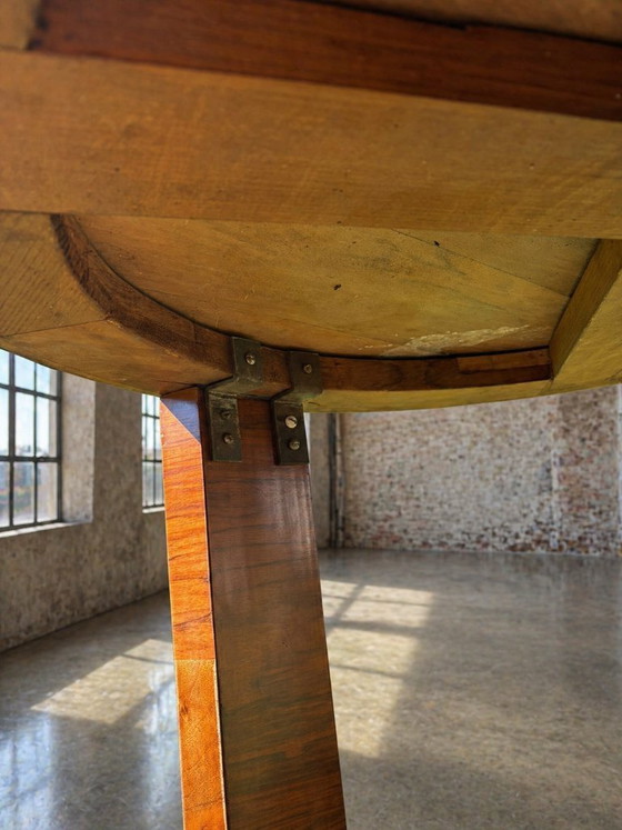 Image 1 of Art Deco Round Side Table with Shelf – Vintage Wood Occasional Table / Bedside Table