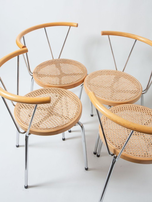 Sedie con seduta in rattan e cromo