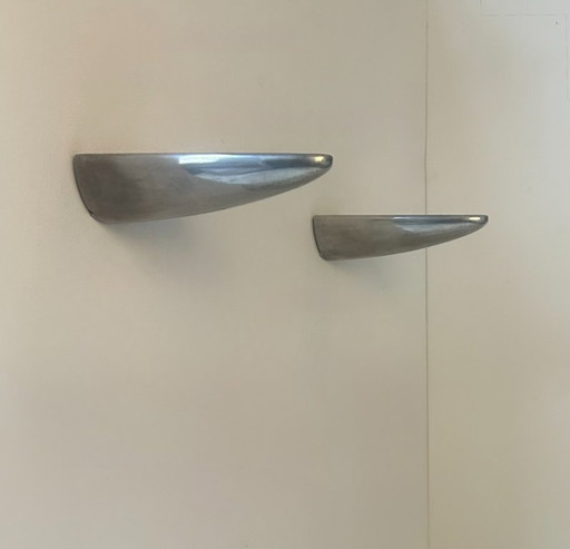 Paar Vintage-Wandleuchten, Aluminiumguss, Frankreich, 1980