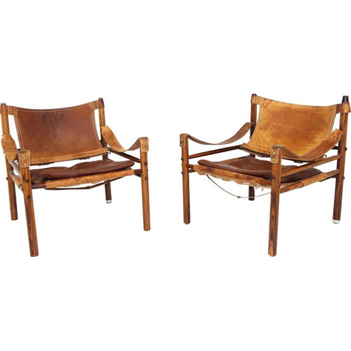 Coppia di poltrone vintage "sirocco" in palissandro e pelle di Arne Norell, 1960
