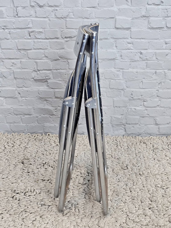 Image 1 of Mid-Century Design First Edition Patented Deep Blue Dico Folding Chairs, Set of 2, Netherlands, 1940s