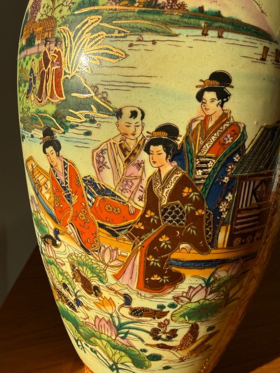 Set di 4 vasi in porcellana stile Satsuma, dipinti a mano con decorazioni dorate, grandi 36 cm – Porcelain (photo 9 of 16)