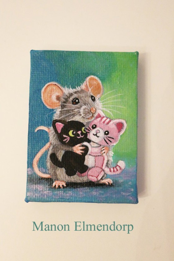 Image 1 of Unique Hand-Painted Little Mouse Painting, Signed