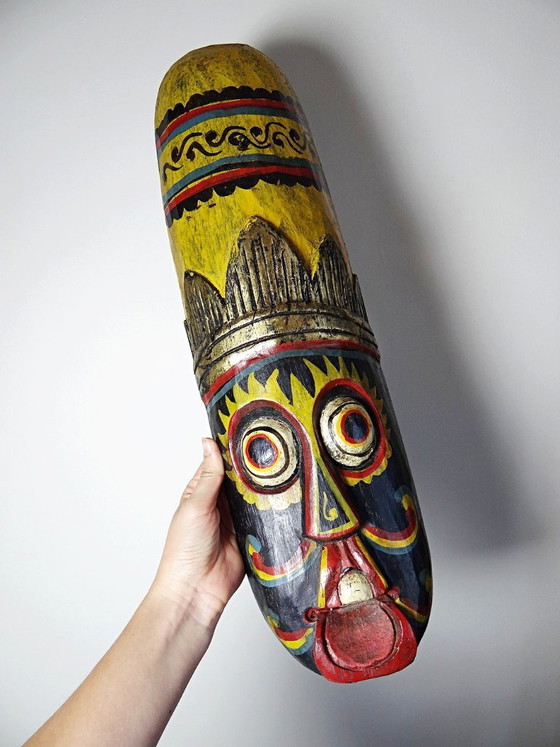 Image 1 of Grand masque Balinais en bois sculpté et peint à la main, Indonésie, années 1970