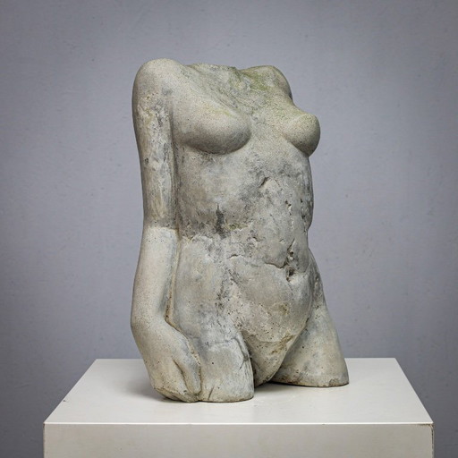 Concrete Female Torso Sculpture by Francine Govers, Netherlands, 1990s