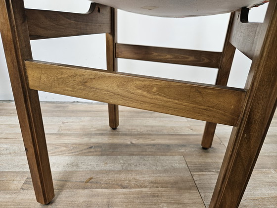 Image 1 of Beuken eetkamerstoelen met geometrische zitting uit 1950