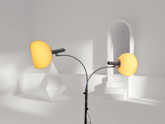 Image 1 of Dijkstra - Zeldzaam model - Space Age Design / MCM Vloerlamp met twee kappen