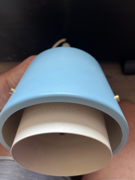 Image 1 of Set of 2 original Mid - Century pendant lamps - pastel blue & pastel yellow (1950s/60s)