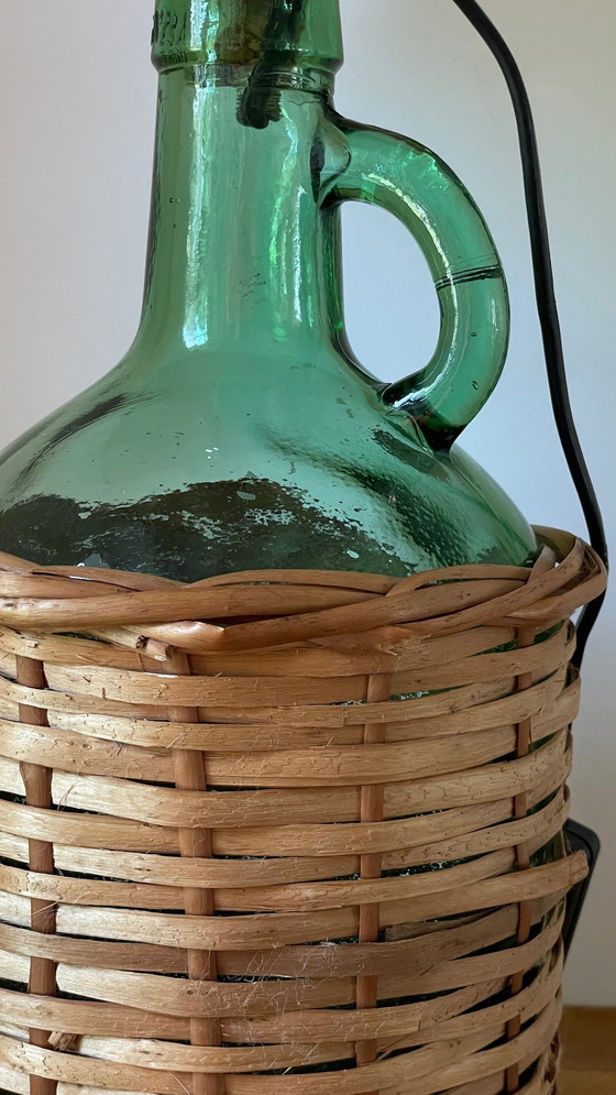 Image 1 of Lampe Dame Jeanne Verte Rotin Viresa Vintage
