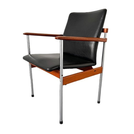 Vintage Deens Design Thereca stoel mid-century teak zwart 1970's