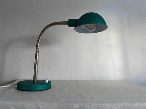 Vintage Mid-Century Modern Adjustable Gooseneck Desk Lamp – Emerald Green, 1960s – tafellampen, Metal