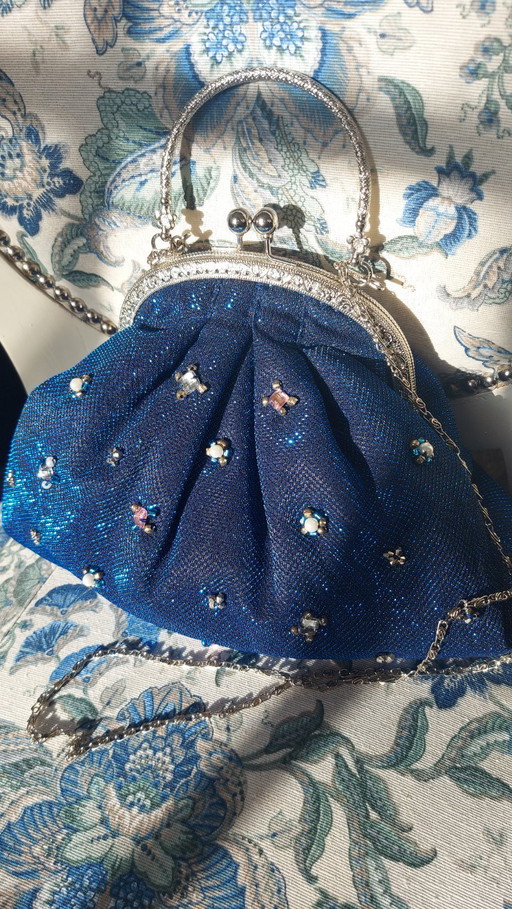 Shiny Blue Bag. Party Bag. Glittery, Sparkling Bag. – clutches, Nylon