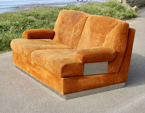 Image 1 of Canapé Orange Cuir Suédé et Acier