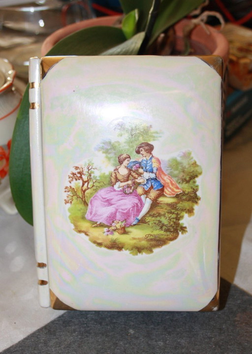 Porcelain book with lovers motif - 15 cm high, 12 cm wide