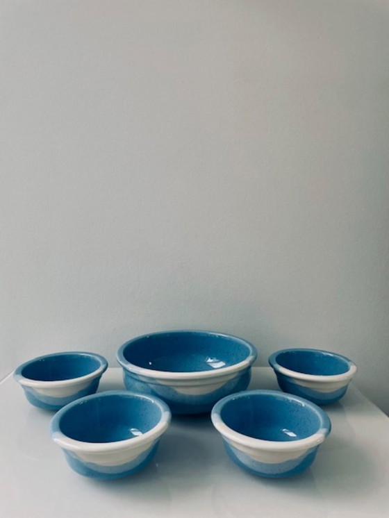 Image 1 of Kultakeramiikka Finland tray set blue/white (5-piece)