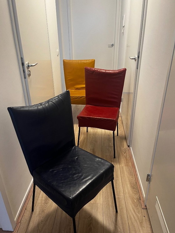 Image 1 of 3x gekleurde leren vintage eetkamer stoelen Montis Spica