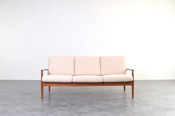 Image 1 of Deense teakhouten en wollen sofa uit het midden van de 20e eeuw, ontworpen door Grete Jalk voor France & Søn, jaren 60.